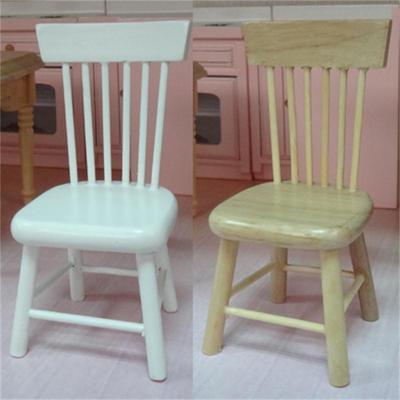 1:12 Dollhouse DIY Table & Chair Mini Set - White/Wood Bamboo Strip Chair for Restaurant Decor