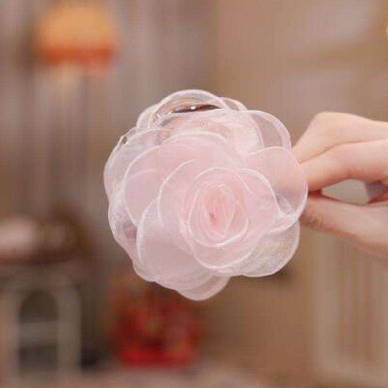 Elegant Fairy Gauze Rose Camellia Hair Claw for Women - Hair Clip Accessory for Ponytails and Bangs