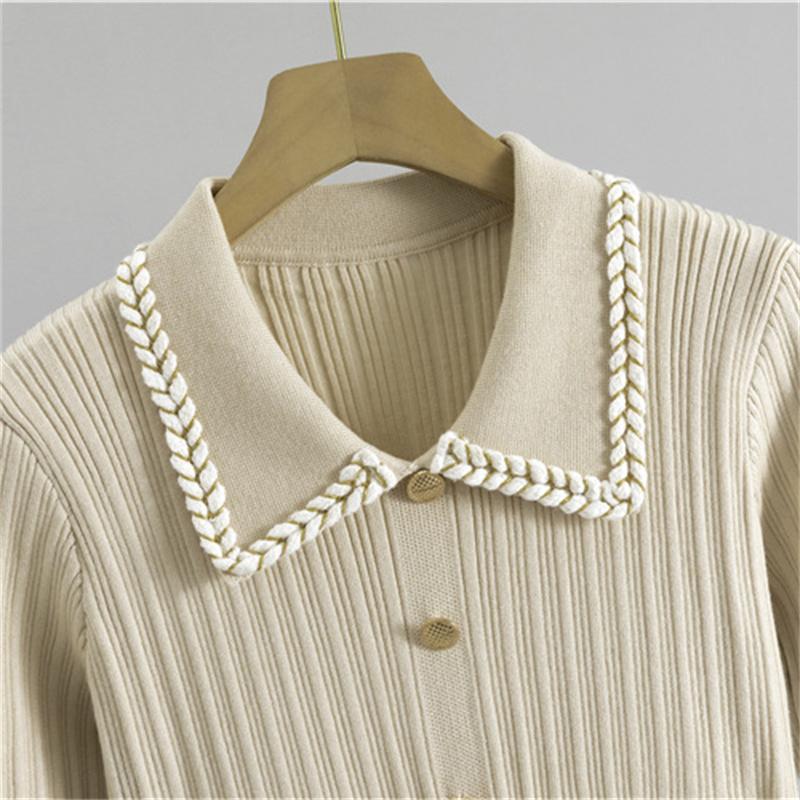 Spring Small Fragrant Style Lapel Knitted Long Dress Elegant And Slimming Dress For Women