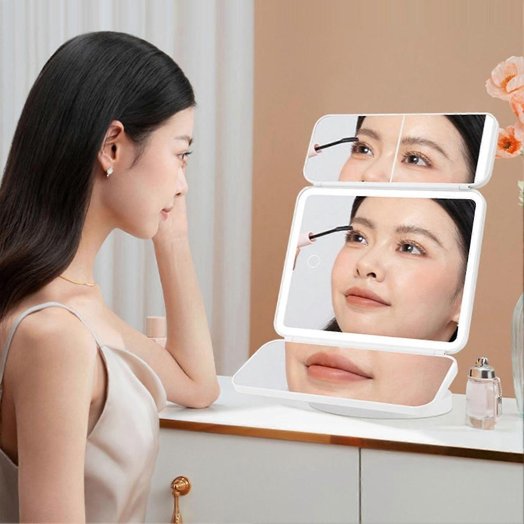 LED Three-folded Sides Portable Makeup Mirror Touch Screen LED Makeup Mirror Makeup Accessories