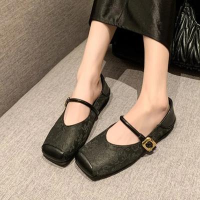 Fashion Shoes Slippers Casual Shallow Slipers Women Square Toe Luxury 2024 Flat Cotton Fabric Autumn Mary Janes Rubber PU Shoes Shallow