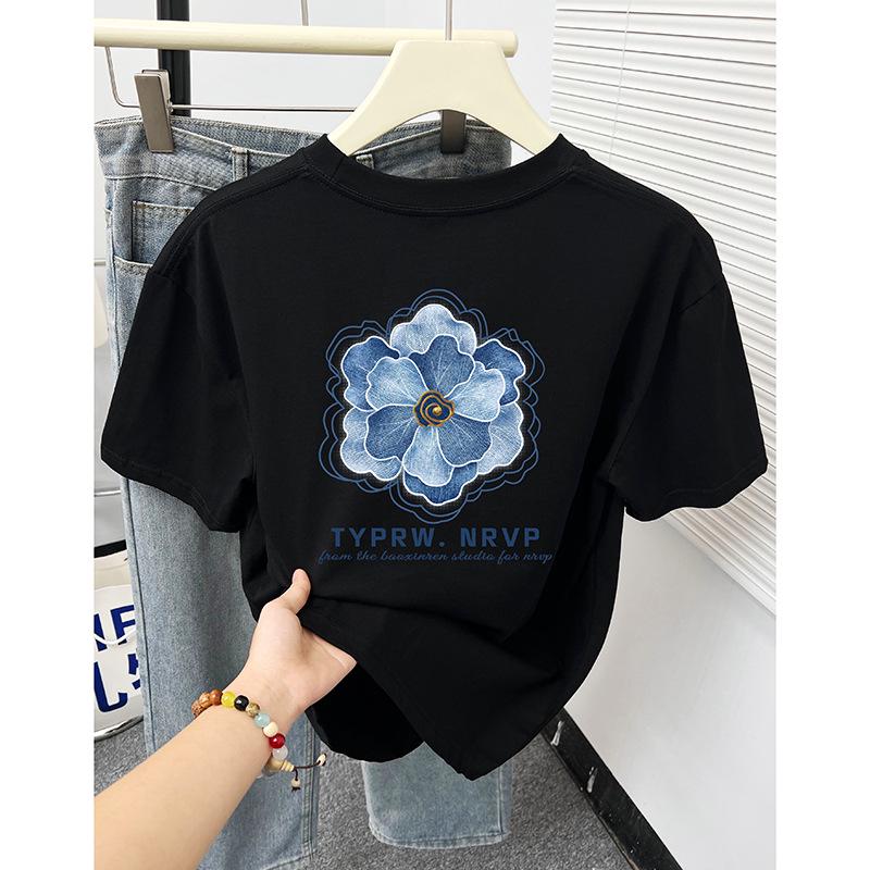 

Women s Floral Print Pure Cotton Casual Half Sleeve T-Shirt XL синий/глубокий