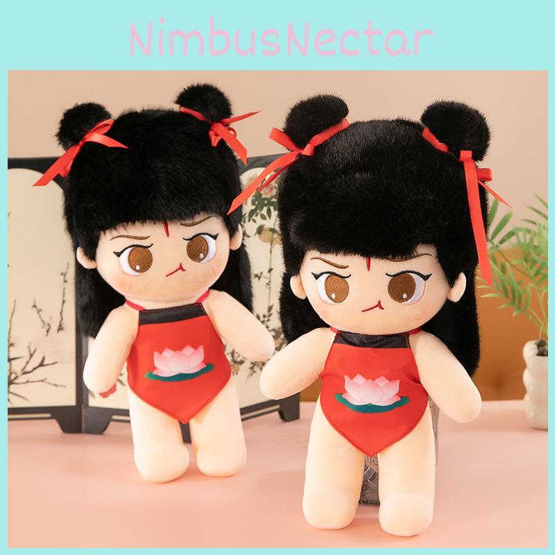 Nezha New Plush Toy Stuffed Doll With Red Braids Cushion Pillow Gift For Kids