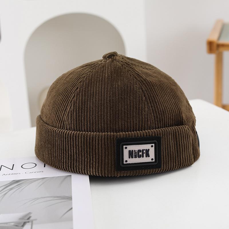 

Retro Corduroy Brimless Hat, Autumn and Winter Brimless Thick Hat, Men s and Women s Dome Street Hat Adult 56-58cm