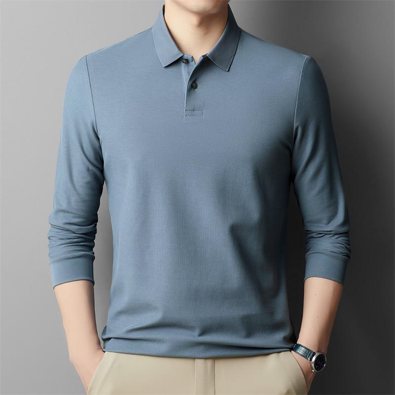 Spring and Autumn New Style Men's Young and Middle-aged Lapel Comfortable, Breathable and Trendy Long-sleeved Cotton T-shirt POLO Shirt