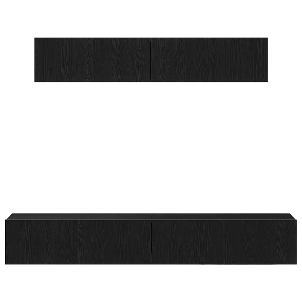 Wall Mounted TV Cabinet Set 4 pcs Black Oak Wood Based Panel