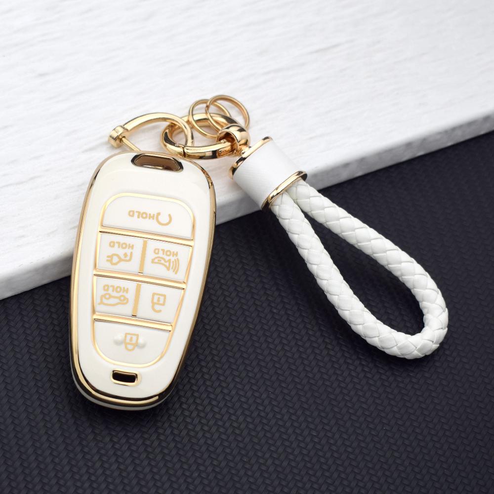 For Hyundai Santa Fe Tucson NEXO NX4 Ioniq 5 Atos Prime Solaris Auto 6 Buttons Car Key Case Cover Key Fob Holder Key Chain Parts
