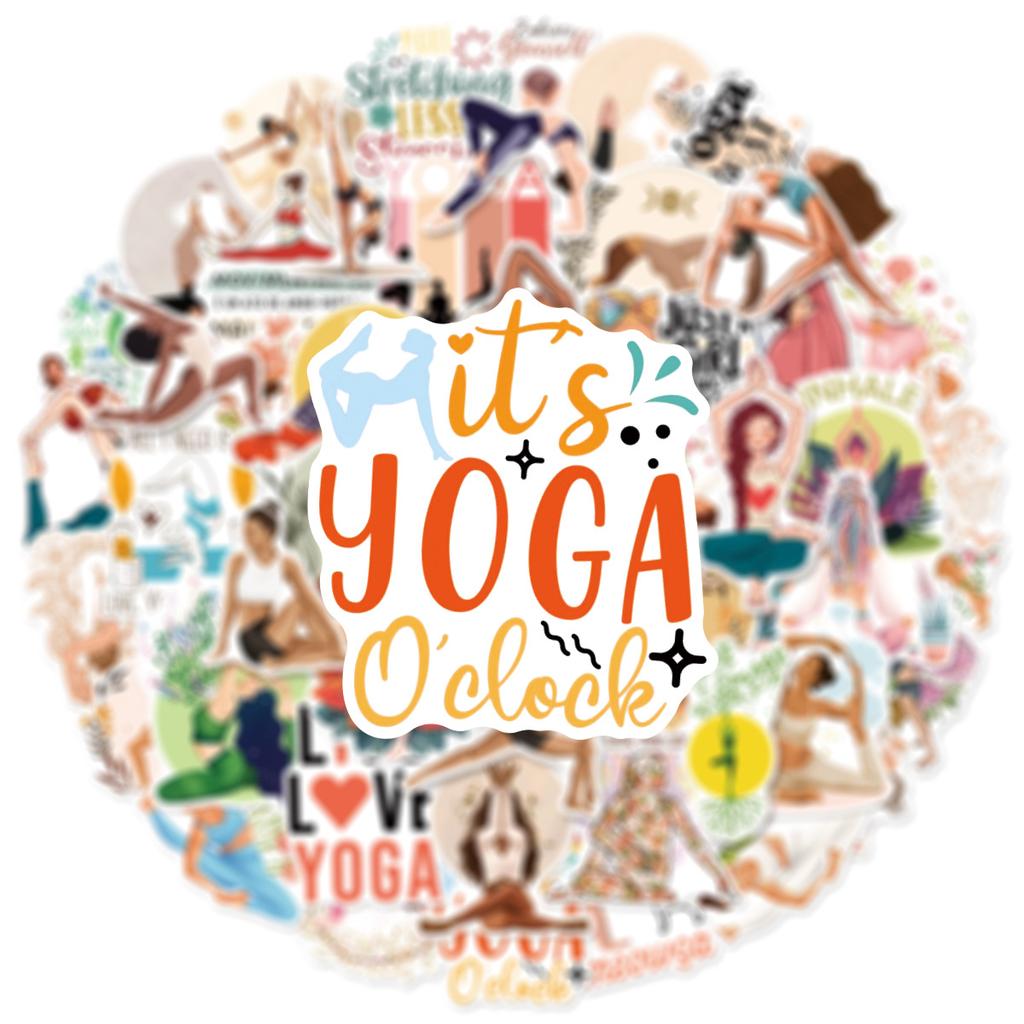 Naklejki Doodle Pilates Joga - 50 Arkuszy na Butelki, Laptopy, Planery, Scrapbooking, Dekoracja Szafek na Siłowni