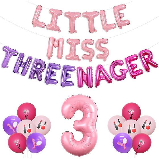 Little Miss Threenager 3rd Birthday Decorations Makeup Party Supplies for Girls 3rd Birthday Little Miss Threenager Banner Backdrop Tablecloth Makeup Makeup Balloon Banner