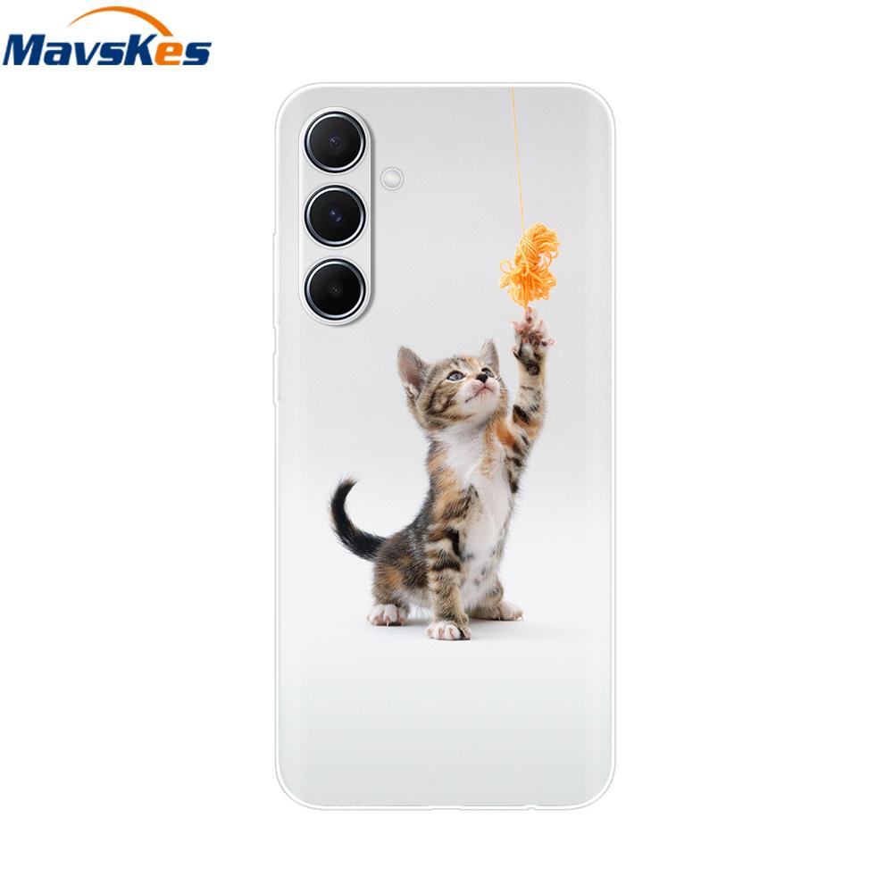 For Samsung Galaxy M35 5G Case Cute Cat Flower Painted Phone Cases For Samsung M35 Case M 35 SM-M356B Silicone Clear TPU Fundas