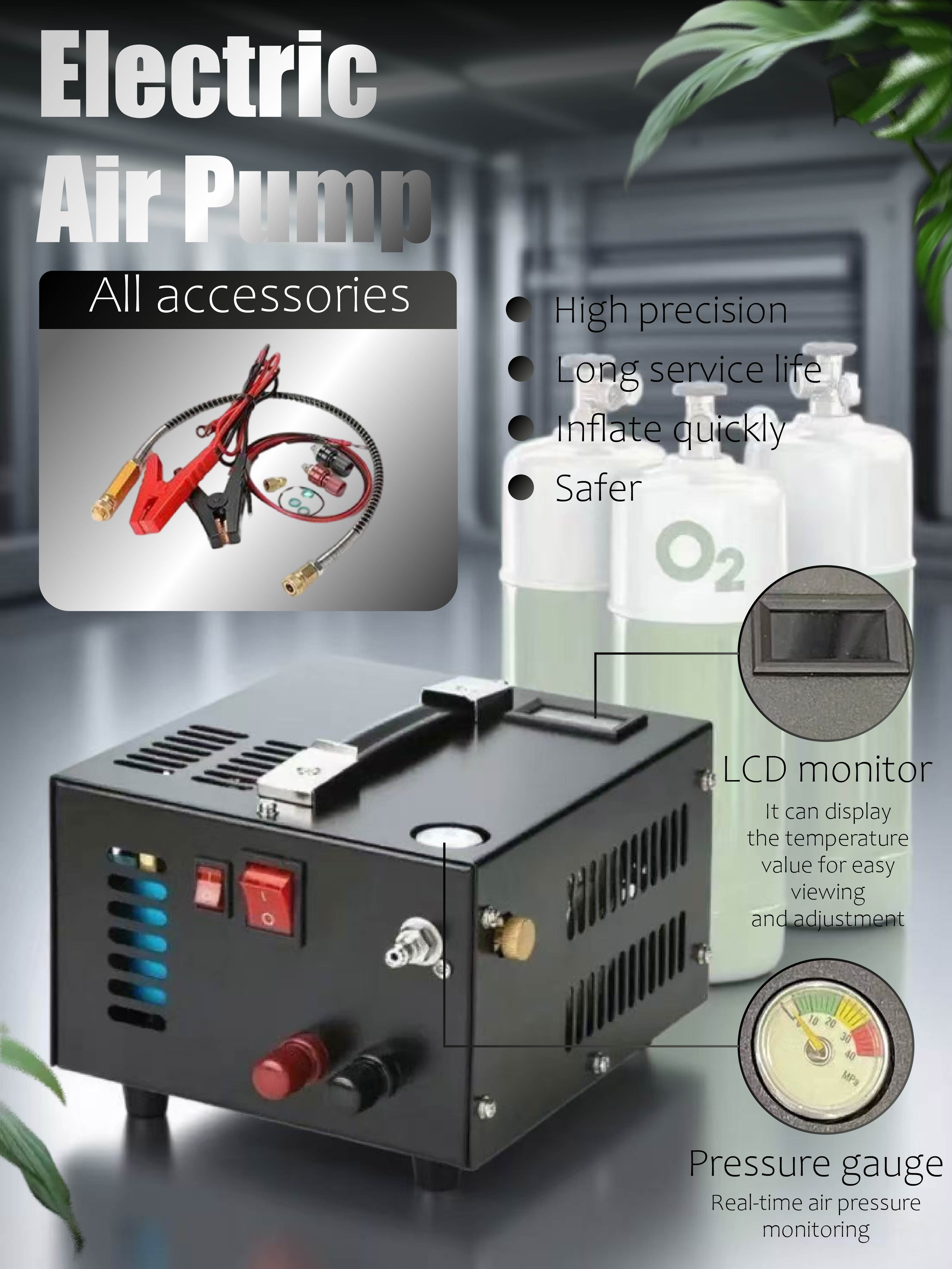 Высокоточный электрический воздушный насос с ЖК-монитором и манометром – Быстронакачиваемый портативный комплект воздушного компрессора