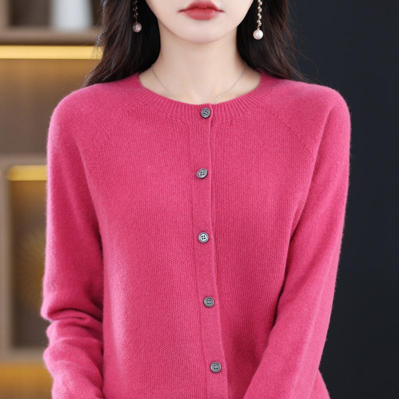 Damen S Rundhals Gestrickter Cardigan Langarm Herbst Oberbekleidung