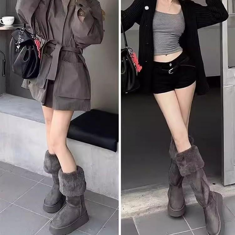 Maillard Big Hair Two Knee Snow Boots 2025 Winter Suede Round Head Northeast Thickened Fur Warm Snow Cotton