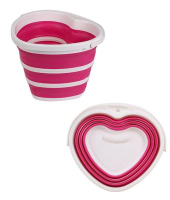 Large Capacity 10L Folding Bucket Silicone Pink Heart Shape Home Use Fishing Camping Outdoor Leisure Cute Bucket