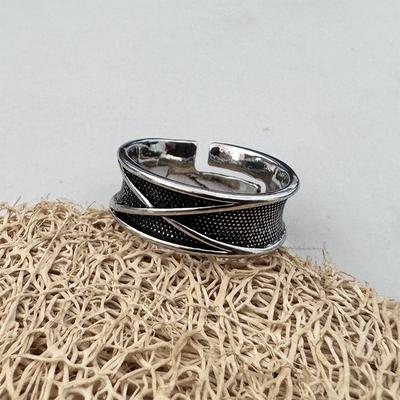 Anillo abierto gótico punk negro con diseño retro de Goku Time Space para hombre, hecho a mano, unisex