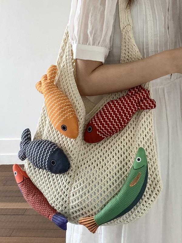 Casual Knitted Shoulder Bag With Spacious Design And Inner Card Pocket For Work And Travel