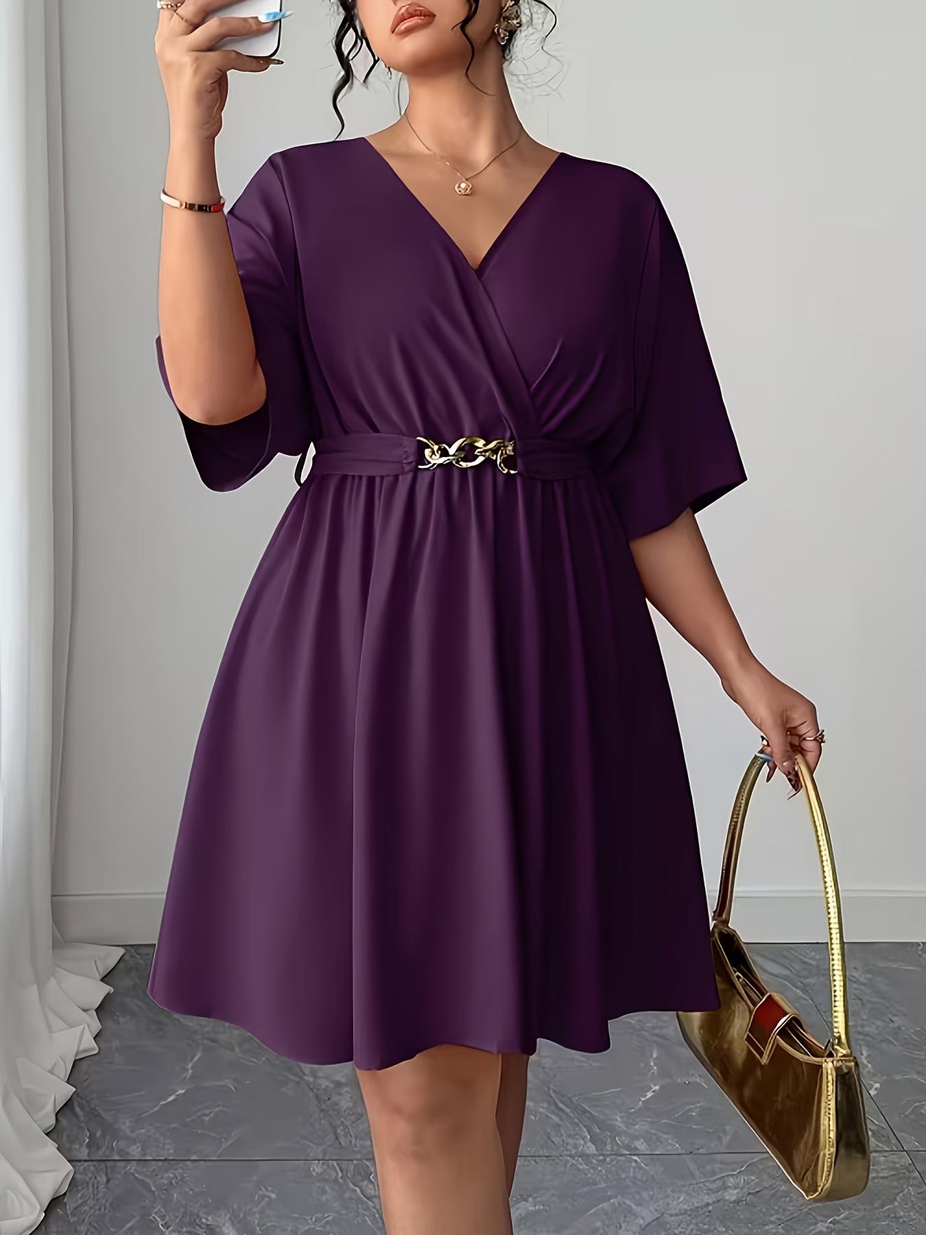 

Plus Size V-Neck Lace-Up Women s Dress - Spring/Summer Collection 5XL фіолетовий