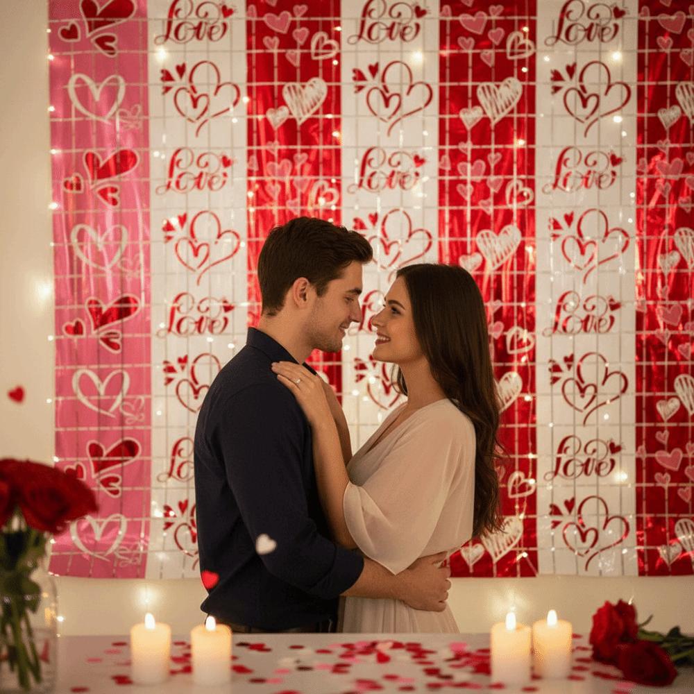 Bowknot Valentine's Day Party Backdrop Love Heart Streamers Hanging Curtains  Birthday Party