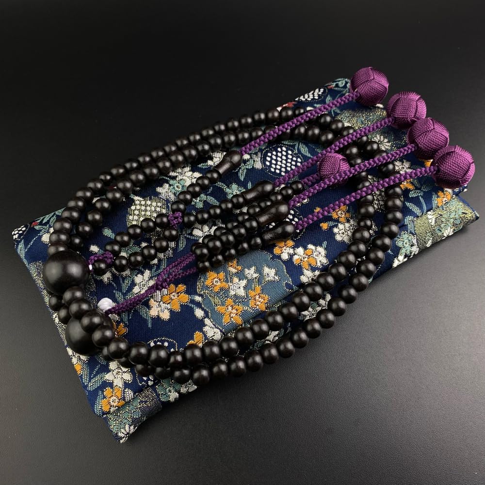 MERAVIGLIOSO Rosario di Loto Setta Nichiren Shaku2 Stile Hon Perline di Preghiera Ebano Doppie Perline di Preghiera 108 Perline Sacchetto Porta Rosario di Loto Incluso Naturale