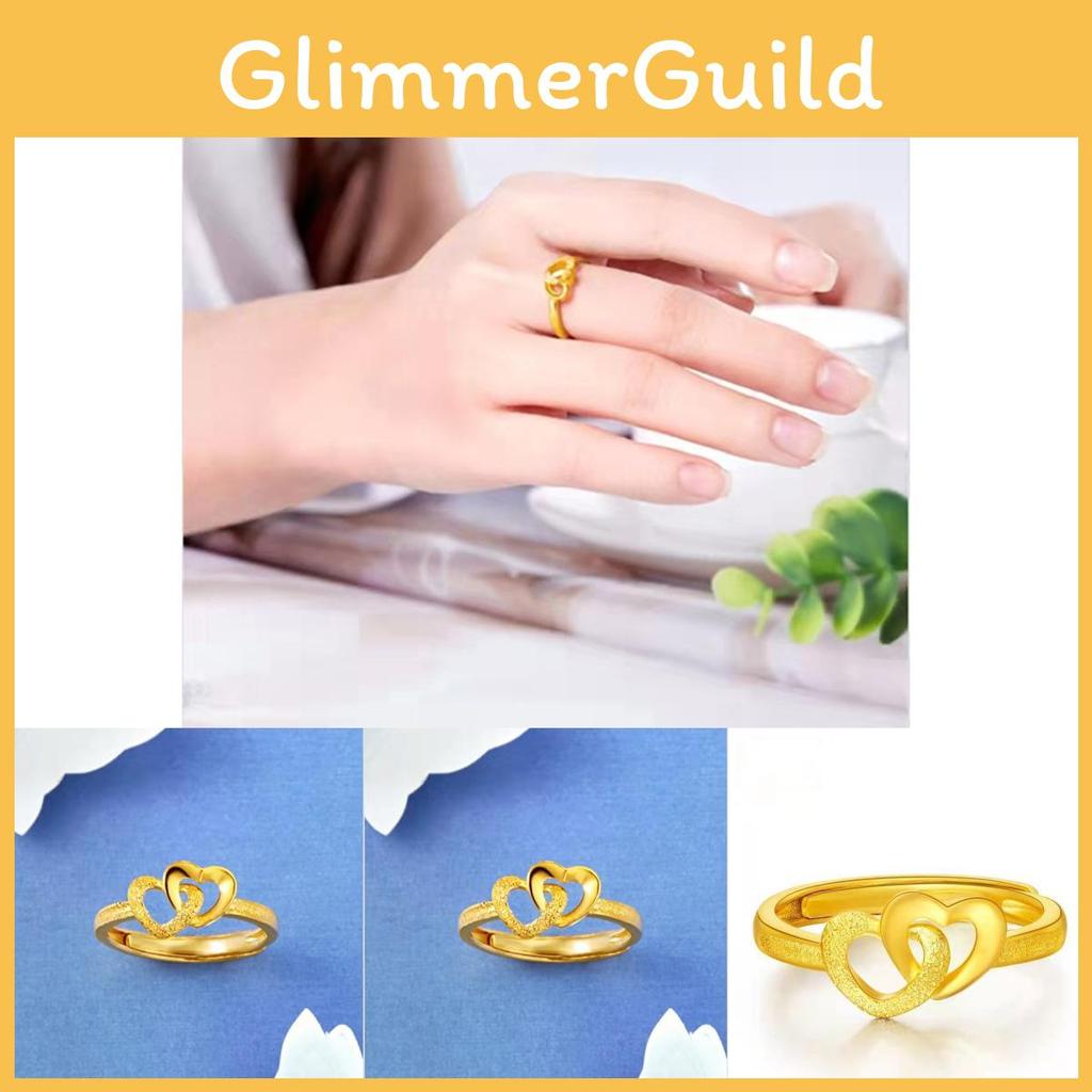 Heart Goldplated Fashionable Ring With Adjustable Fit Captivating Double Heart Design For Women