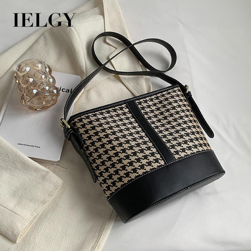 IELGY Ladies Messenger Bag Fashionable All-Match One-Shoulder Checked Bucket Bag