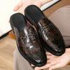 Fashion Fashion New Men's Black Grey Brown Crocodile Pattern Leather Half Slippers Shoes Male Casual Mules Moccasins Breathable Loafers