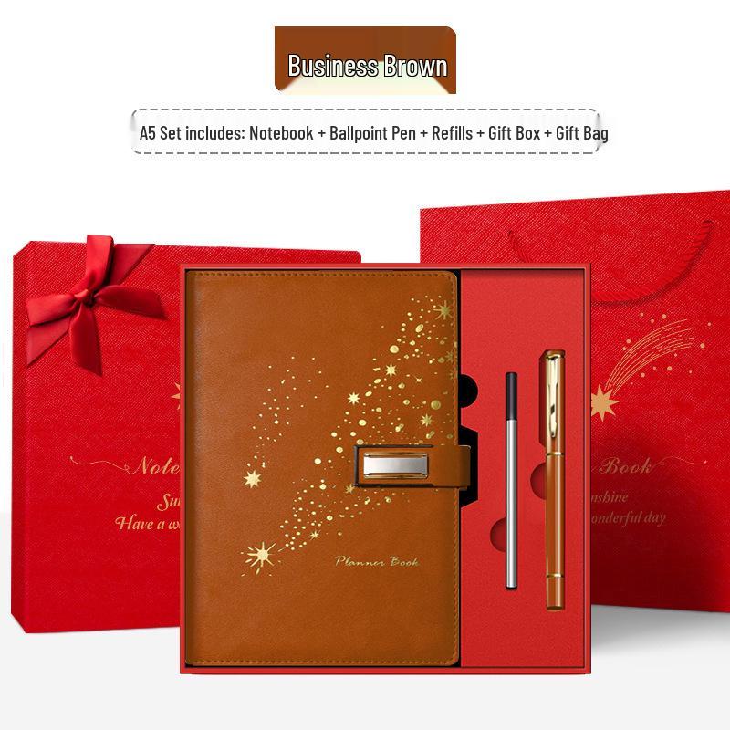 Set de regalo de cuaderno Star Double Line 2026: Libro de registro de reuniones de negocios y oficina de mayor grosor