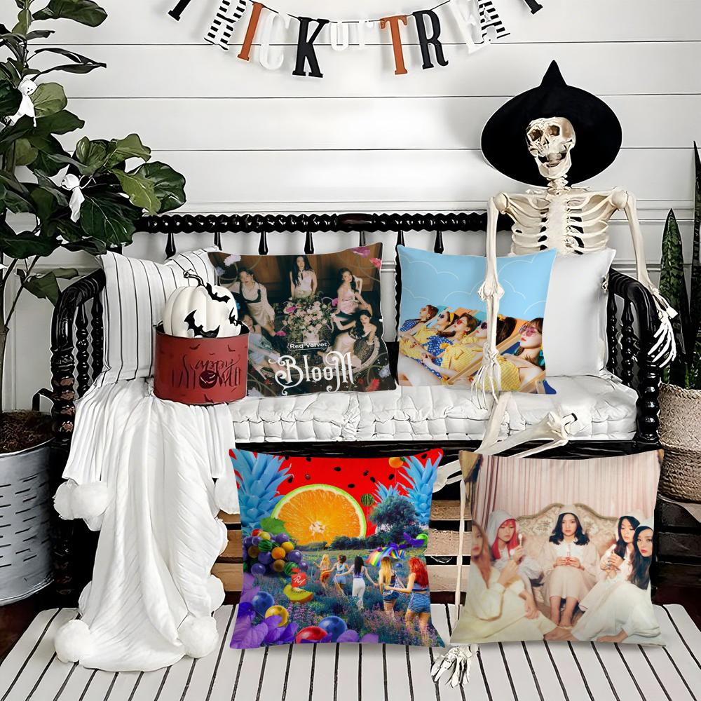 R-rot V-Samt Girlgroup Album Kissenbezug Seidig Kurzer Plüsch mit Unsichtbarem Reißverschluss Staubdicht Sofa Kissenbezug für Heimdeko