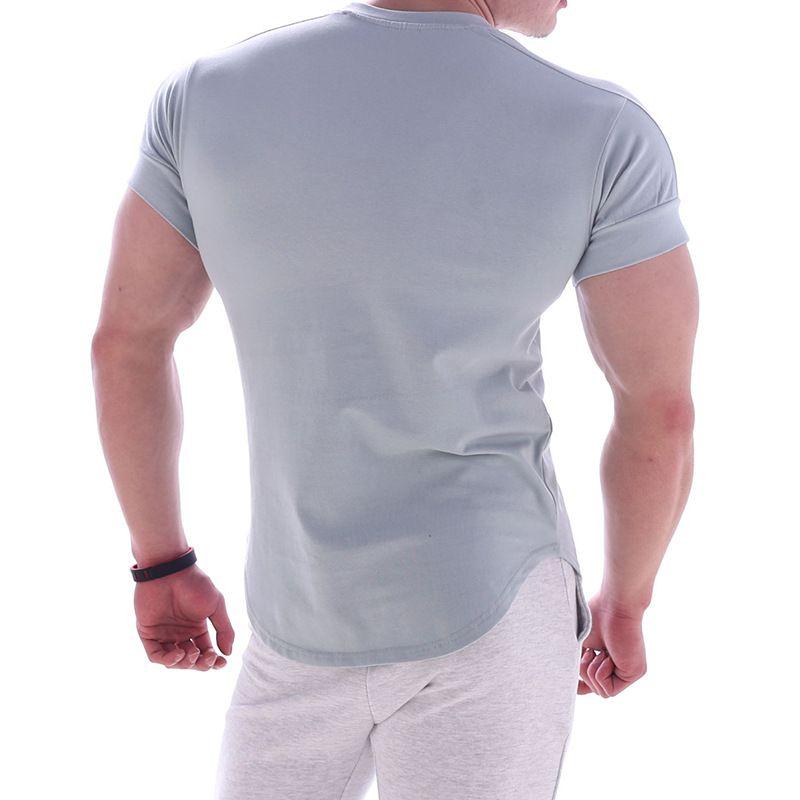 Muscular Men's Fitness Clothes Sports T-shirt Tight Sko Elastic Training Quick Dry Clothes Casual Short Sleeves