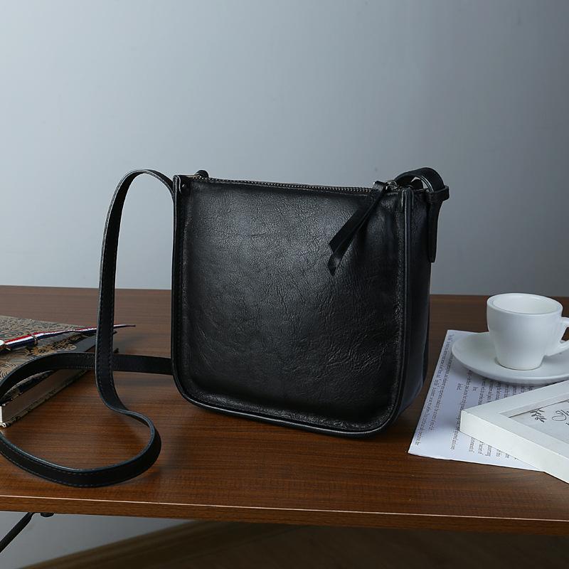 

Johnature Women s Bag Genuine Leather Solid Color Simple Commuting Versatile Soft Cowhide Shoulder Crossbody Bags чёрный