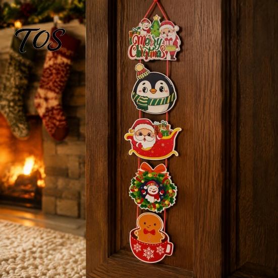Christmas Home Atmosphere Decor 1 Pair Hanging Banner Porch Sign, Merry Snowman Santa Claus Indoor Corridor Penguin Pattern Backdrop for Front