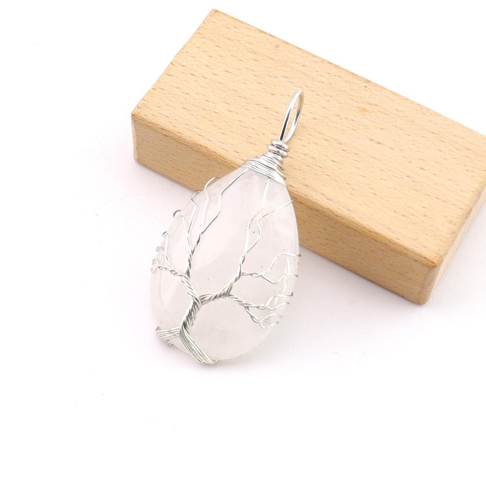Natural Stone Crystal Agate Water Drop Winding Silk Tree Of Life Pendant Necklace Sweater Chain Water Drop Rough Stone N779