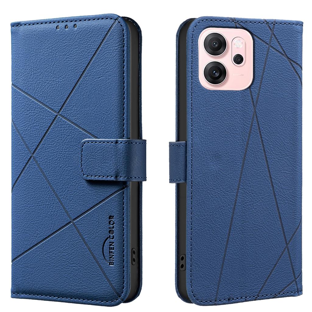 For Oppo Reno14 F 5G Case BINFEN COLOR BF35 Geometry Imprinted Leather Phone Cover RFID Blocking Wallet Stand