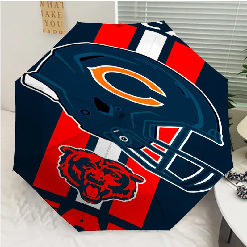 Chicago Bears logo Print Automatic Umbrella, 8 Rib Iron Frame, Plastic Handle, Suitable for Outdoor Travel &Daily , Ideal Gift