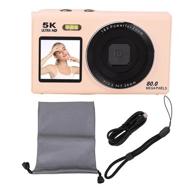 Digital Camera 5K 80MP Double Screen Autofocus 18x Zoom WiFi Camera with Flash for Travel Live