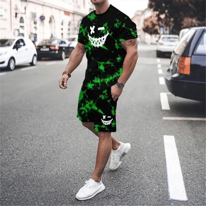 Men's Summer 3D Funny Expression Printed Casual Suit Fashionable Comfortable Loose Sport Wear