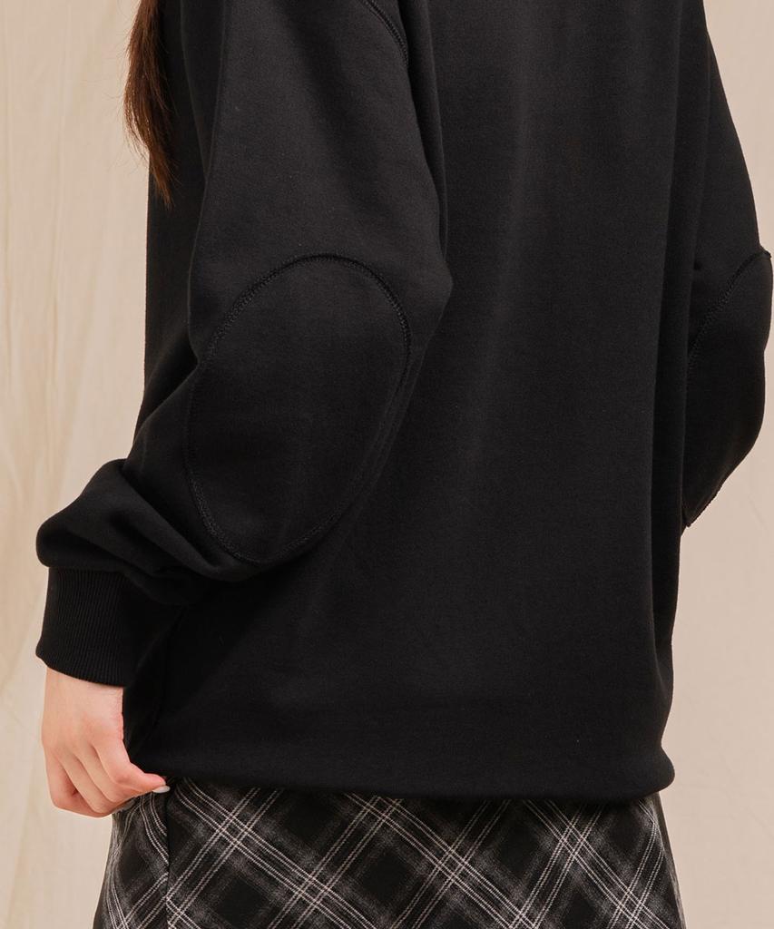 Ellamo Terry Basic Plain Bread Patch Oversized Sweatshirt [Black]