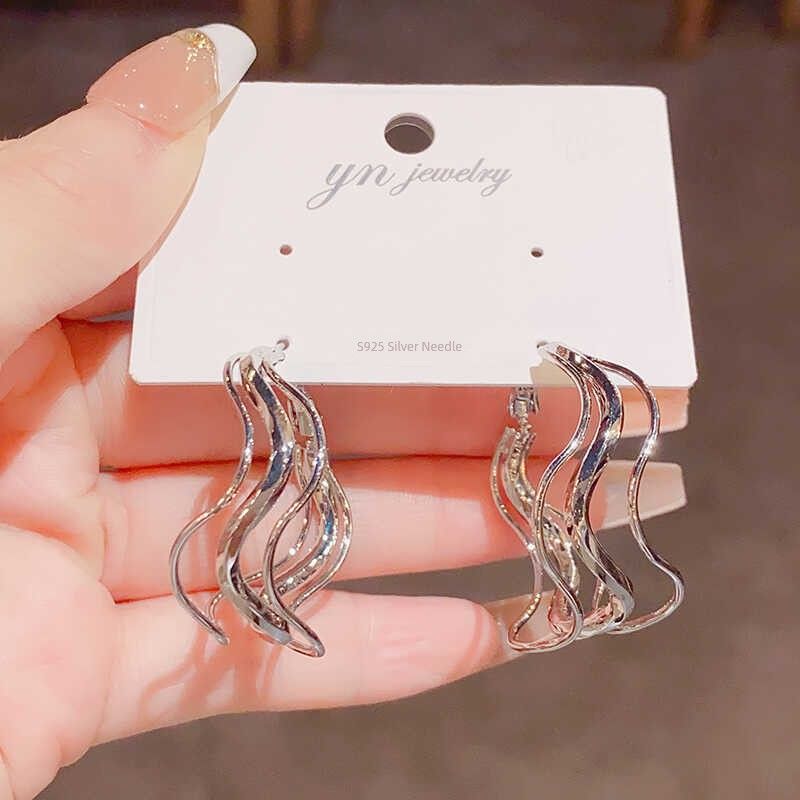 Fashion Metal Twisted Wave Earrings South Korea Elegant Unique Design Niche Style Classy Cold Wind Net Red Earrings