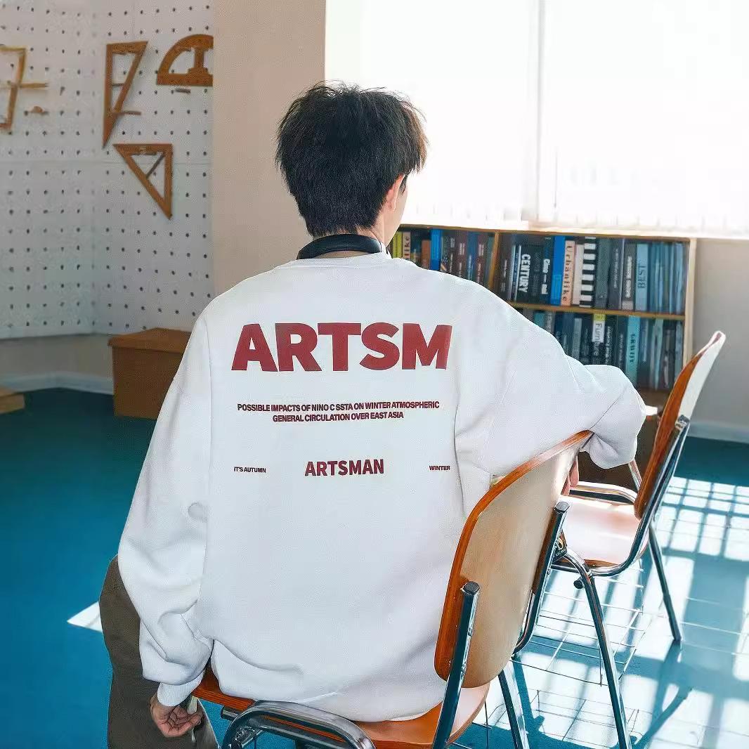 Мужской флисовый свитер с принтом, круглый вырез, осенне-зимний, японский, для активных мальчиков, пуловер M