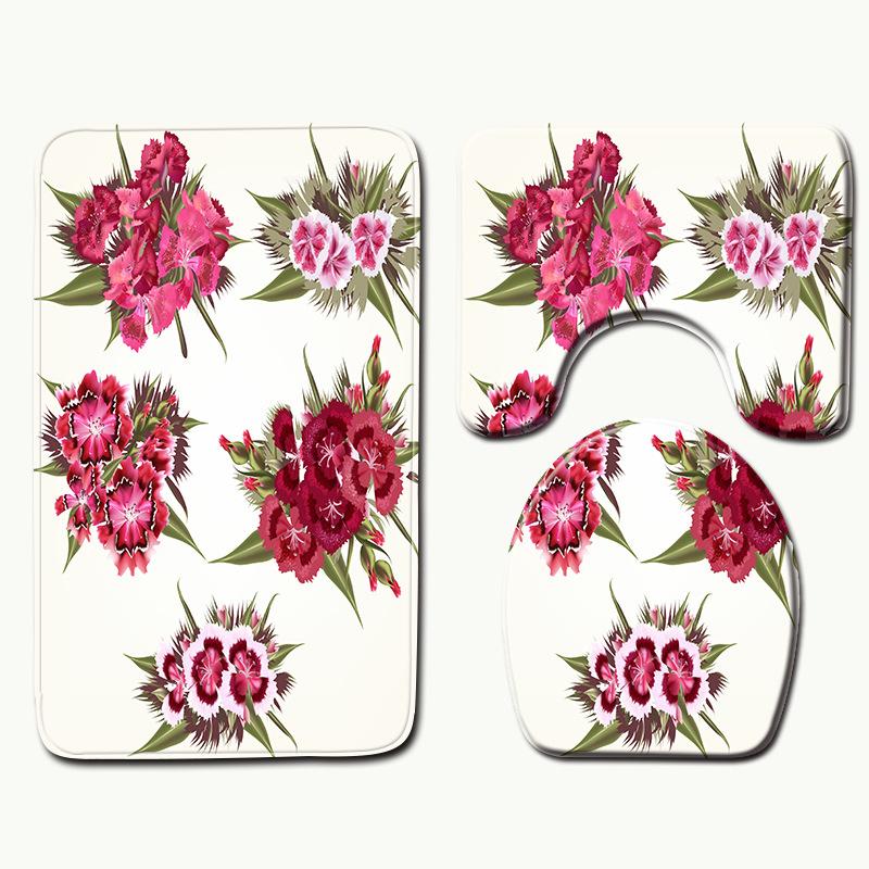 Peony Toilet Three-Piece Bathroom Floor Mat Doormat Combination