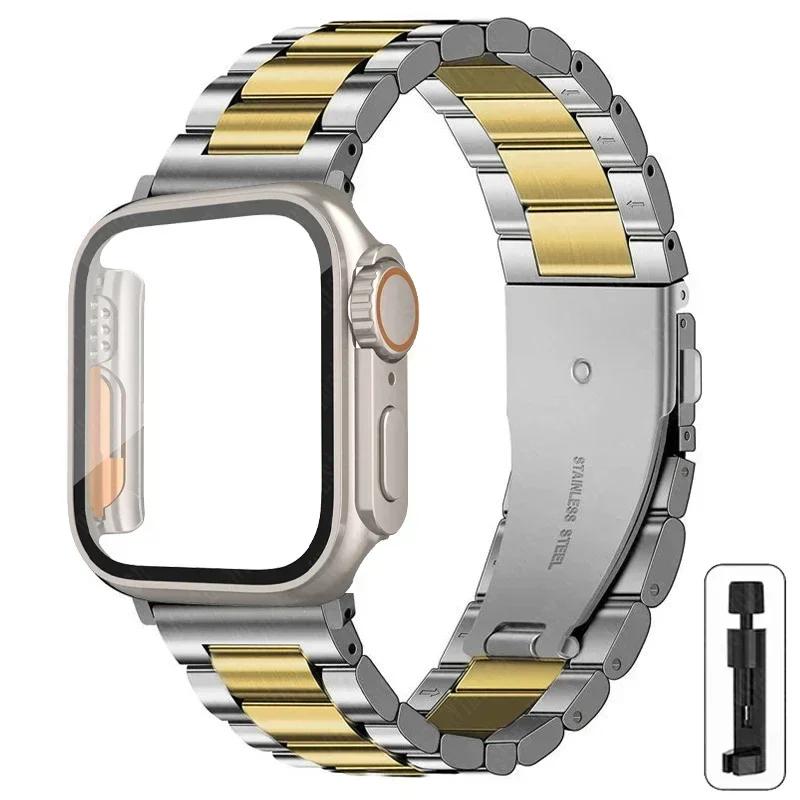 Armband i rostfritt stål + Ultrafodral för Apple Watch-band 10 42 mm 46 mm 44 mm 45 mm 41 mm 40 mm metallarmband för iwatch-serien 9 8 7 6 SE