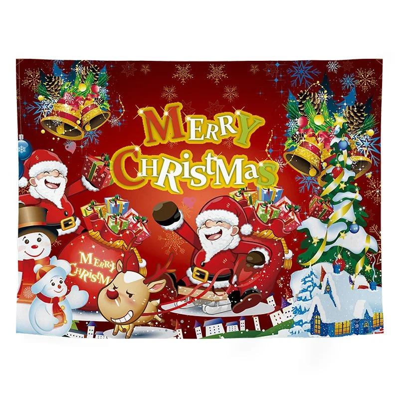 Cartoon Santa Claus Pattern Tapestry Home Bedroom Living Room Wall Decoration Christmas Theme Tapestry