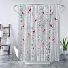 Birch Tree Shower Curtain Foggy Birch Forest Trunk Red Birds on Branches Leafless Foggy Woods Fall Autumn Winter Rustic Nature