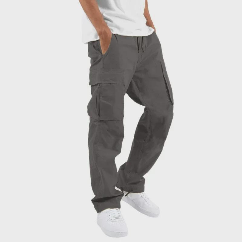 Men's Straight Casual Multi-Pocket Overalls for Spring and Autumn with Drawstring.