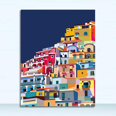 Pintura sobre Lienzo Arte de Arquitectura Póster Costa Amalfitana Decoración Regalo Viajero Positano Italia Impresión Costa Amalfitana Arte de Pared Colorido