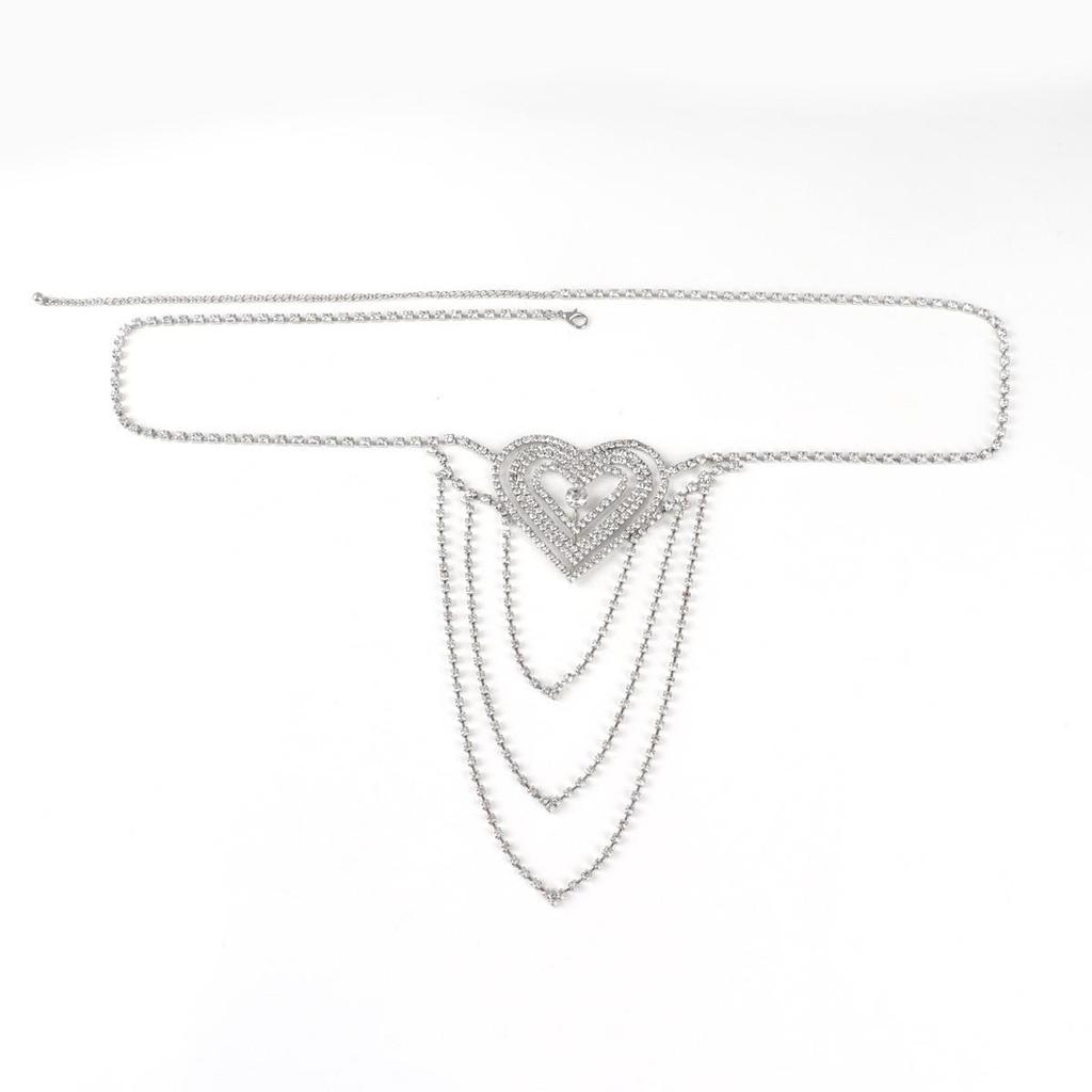 Hot Waist Rhinestone Heart Body Chain Panties for Women
