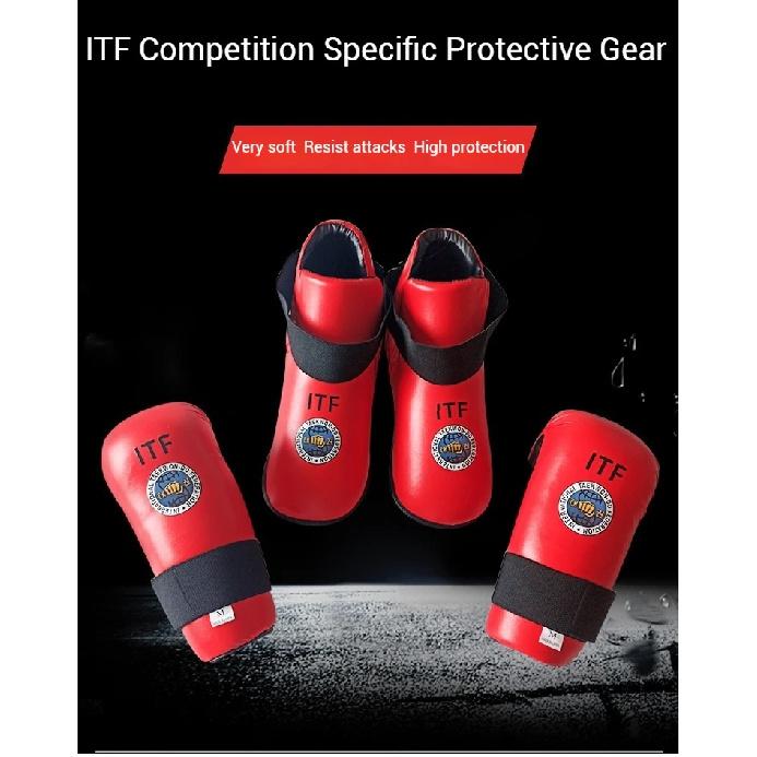Taekwondo Red/Blue ITF Taekwondo PU Leather Gloves Foot Guard Ankle Gloves Martial Arts Karate Training Protector Equipment