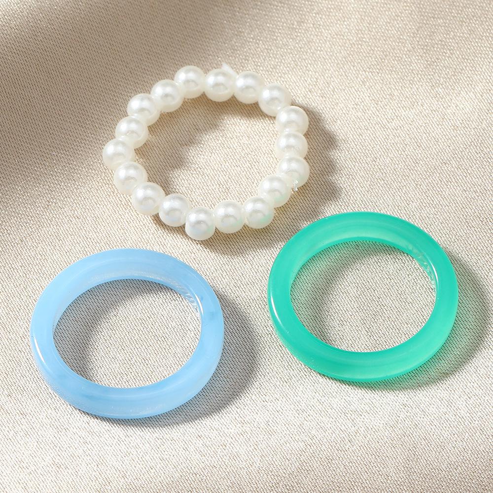 Cross-Border Fashion: Retro Acrylic Pearl 3-Piece Ring Set