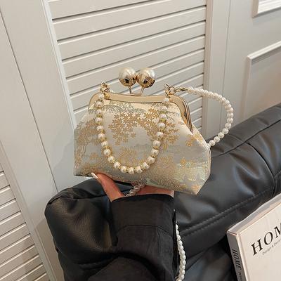Guochao Chinesische Tasche Damen neue vielseitige Perlenkette Umhängetasche kleine Tasche Nische bestickte Schultertasche