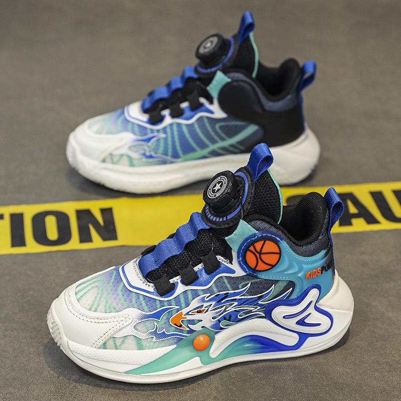 Jungen Sportschuhe, Grundschüler Drehknopf Trainingsschuhe 2025 neue mittelalte und ältere Kinder Basketballschuhe, Jungen c
